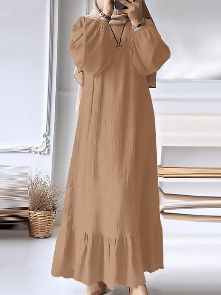 2024 Women's Long-Sleeve Vintage Ruffle Hem Dress - Spring/Autumn Fashion