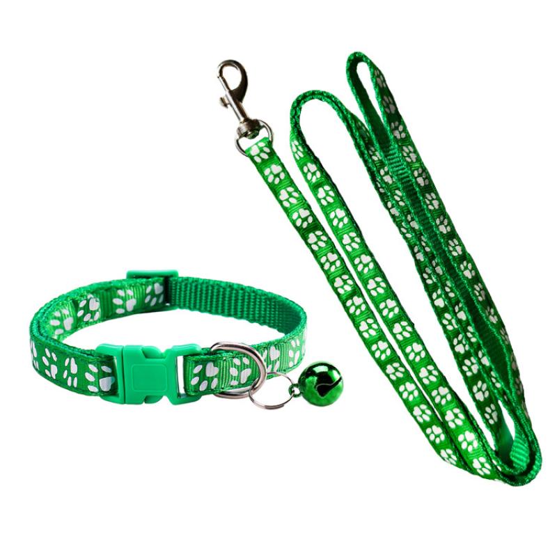 Dog Paw Print Pet Traction Rope Adjustable With Collar Puppy Collar Set Pet Walking Lead Rope Breathable Puppy Cat Accessories