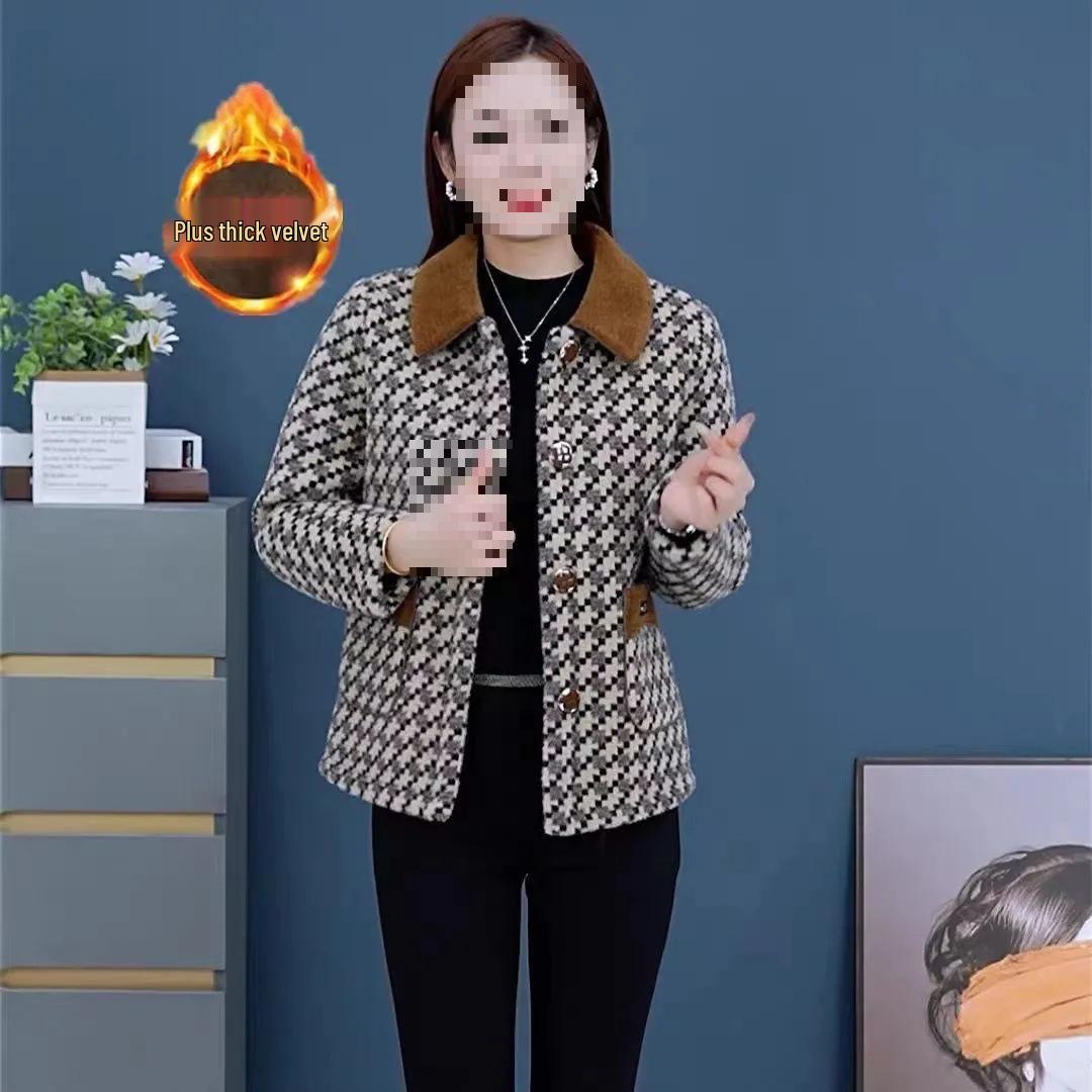 

Women s Woolen Coat with Fleece, 2025 Autumn/Winter, Elegant and Slimming for Petites M бежевый