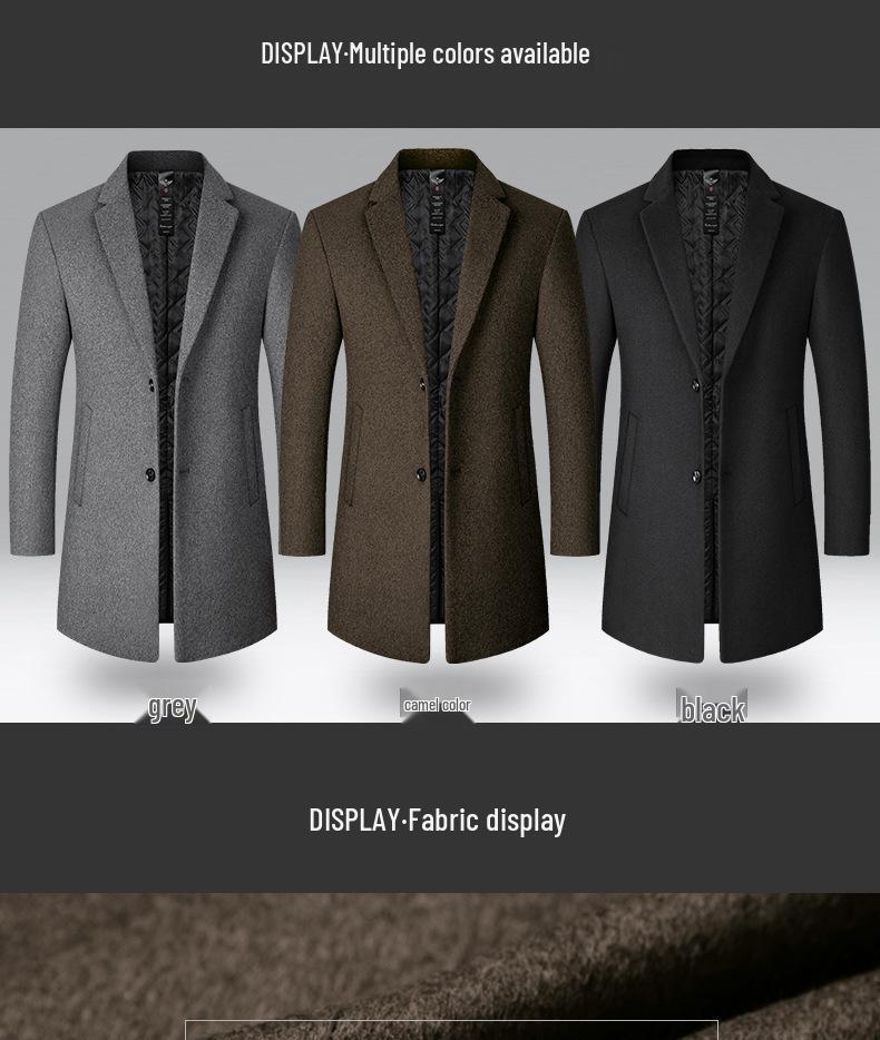 Men's Mid-Length Wool Coat - Autumn/Winter Casual Overcoat, 2025 Windbreaker for Middle-Aged Men