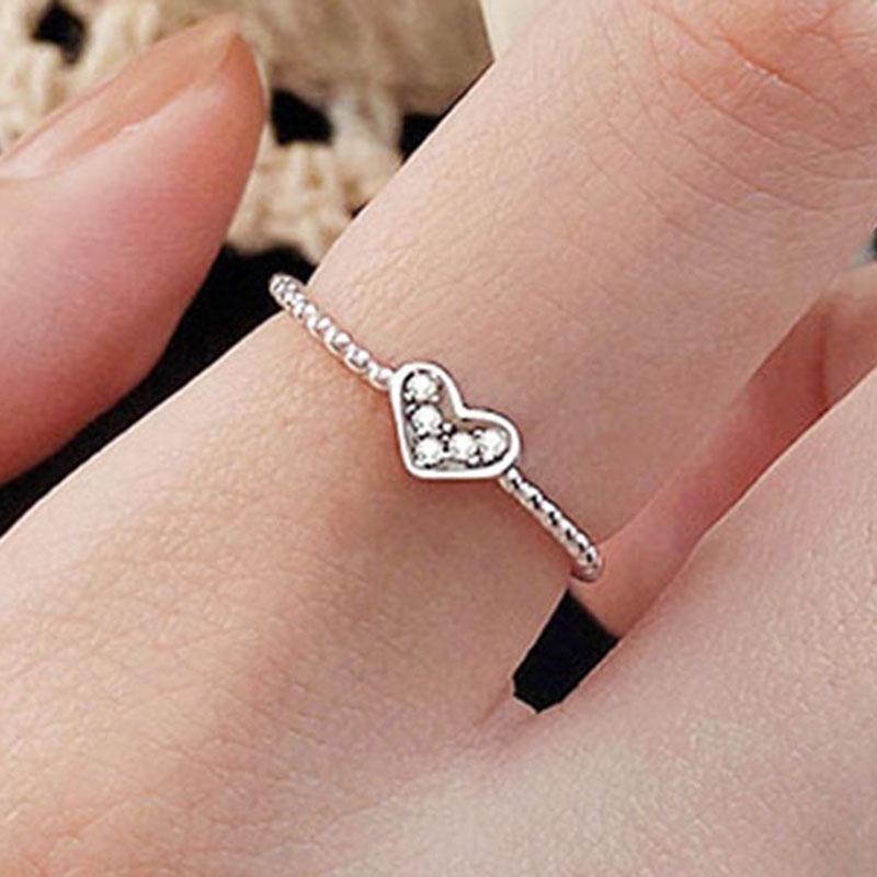 

Ladies Adjustable Zircon Love Heart Open Rings Jewelry one size