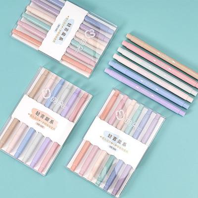 6-teiliges helles Farb-Highlighter-Markierungsstift-Set, doppelseitig, schräg/Pinselspitze, Spot-Liner, Zeichnung, Maler, Büro, Schule