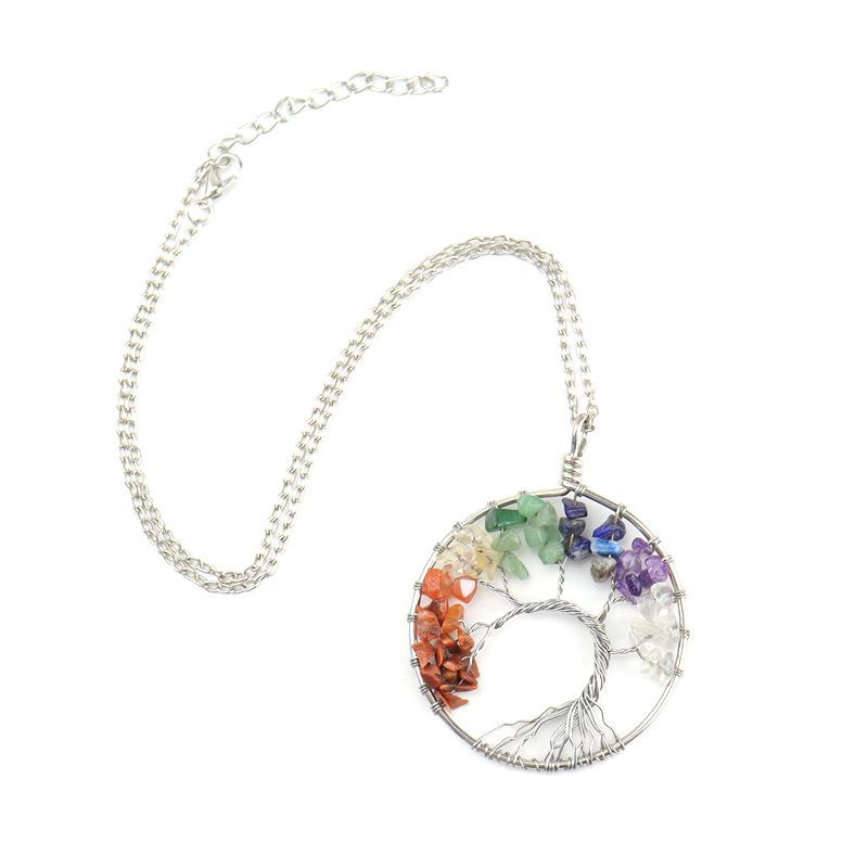 Natural Stone Irregular Tree Of Life Necklace Pendant Amethyst Wrapped Wisdom Tree Necklace Colorful Gravel N02