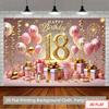 2D Sparkle Pink Gold 18th Happy Birthday Photography Backdrop with Balloons
