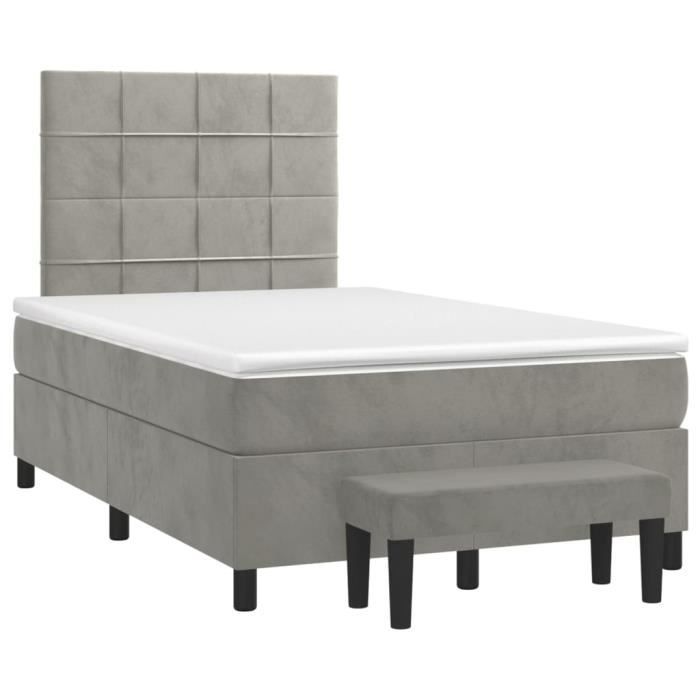 VidaXL Divan Bed and Mattress Light Grey 120x200cm Velvet - Model 3137833