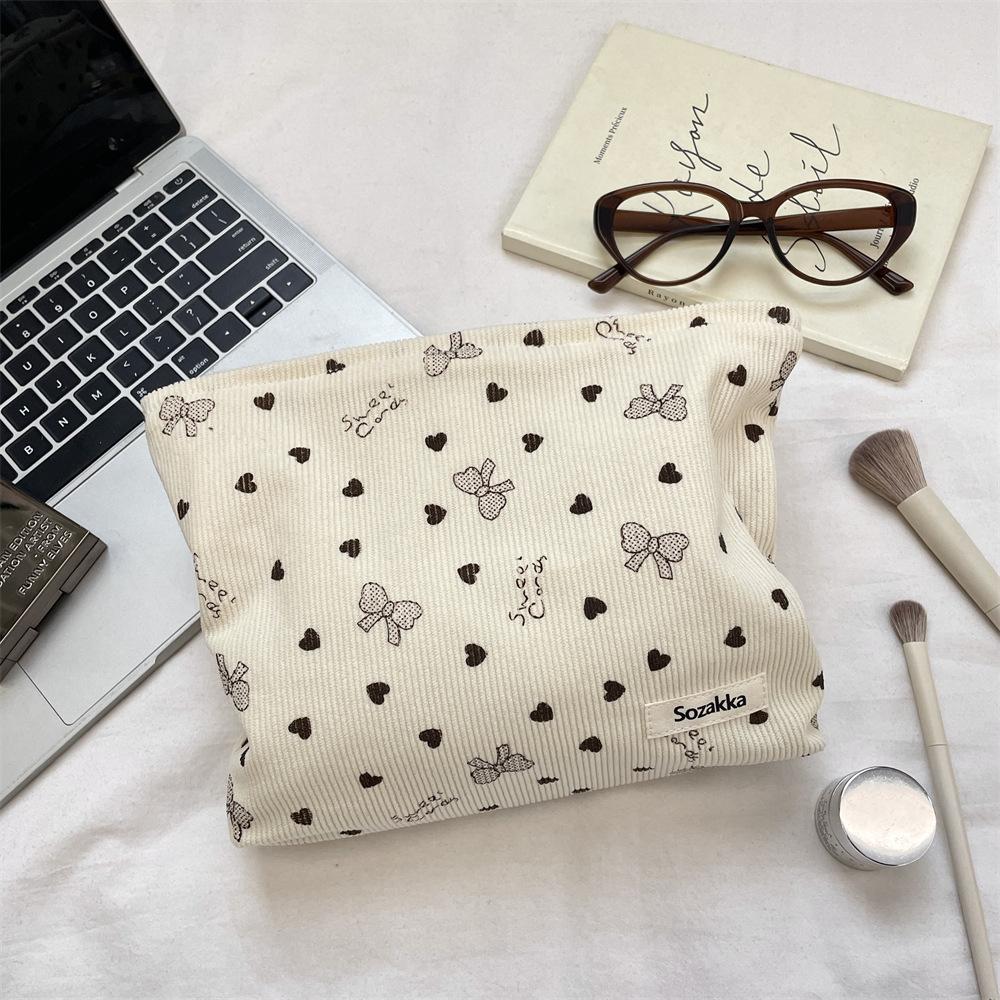Corduroy Cosmetic Bag Women Korean Solid Color Makeup Organizer Travel Toiletry Pouch Beauty Case