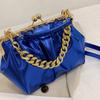 PU Leather Shoulder Bag for Women Kiss Lock Shell Clip Female Handbags Ruched Crossbody Bag Silver Blue Green