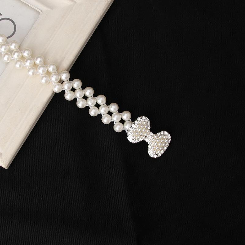 Fashion Ladies' Elastic Waistband with Pearl Thin Simple Rhinestone Waist Chain Elegant Pearl Waist Belt For Women