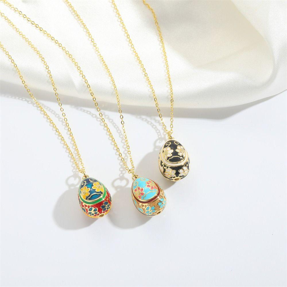 Floral Easter Egg Pendant Zircon Necklace Pendant Light Luxury Colorful Enamel Pendant  Party