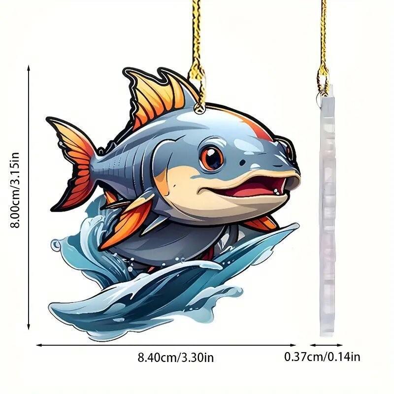 2d Acrylic Colorful Fish Car Hanging Pendant Eyecatching Cartoon Keychain Decoration