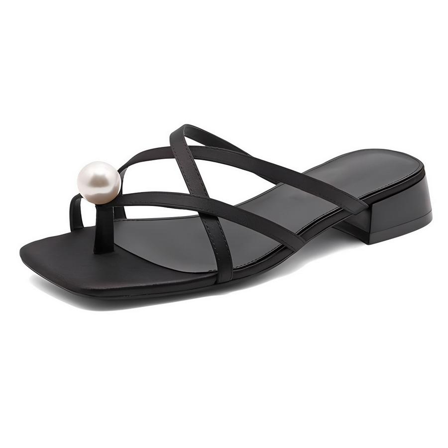 

Women Clip-on Slippers Outdoor Vacation Beach Seaside Casual Slippers Rhinestone Mid-heel Slide Sandals Summer Fashion Sandals 34 чёрный