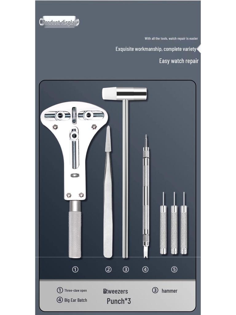 Mechanical Watch Repair Tool Set for Case, Band Removal, Link Adjustment, and Battery Replacement