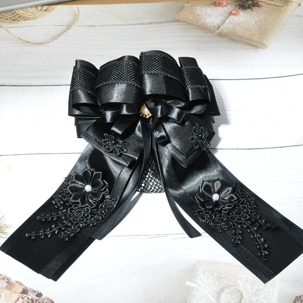 Women Girl Bowknot Net Bun Fashion Pearl Barrette Headdress Flower Snood  For Nurse Bank Catering