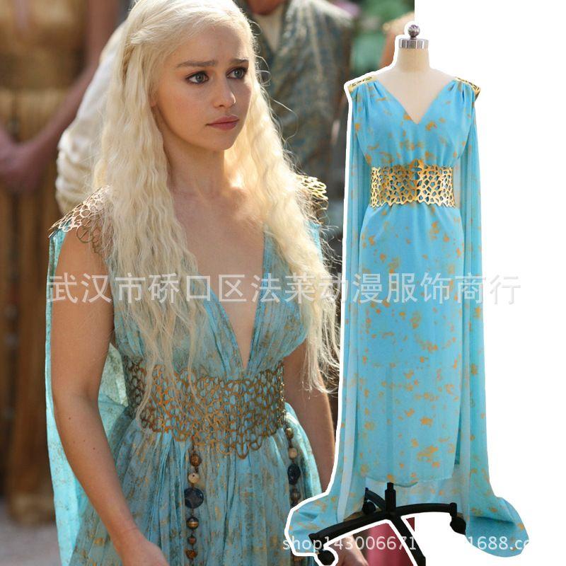 Game of Thrones Cosplay a Song of Ice and Fire Daenerys Targaryen Mother of Dragons Cosplay Costume Daenerys Dress + Belt S