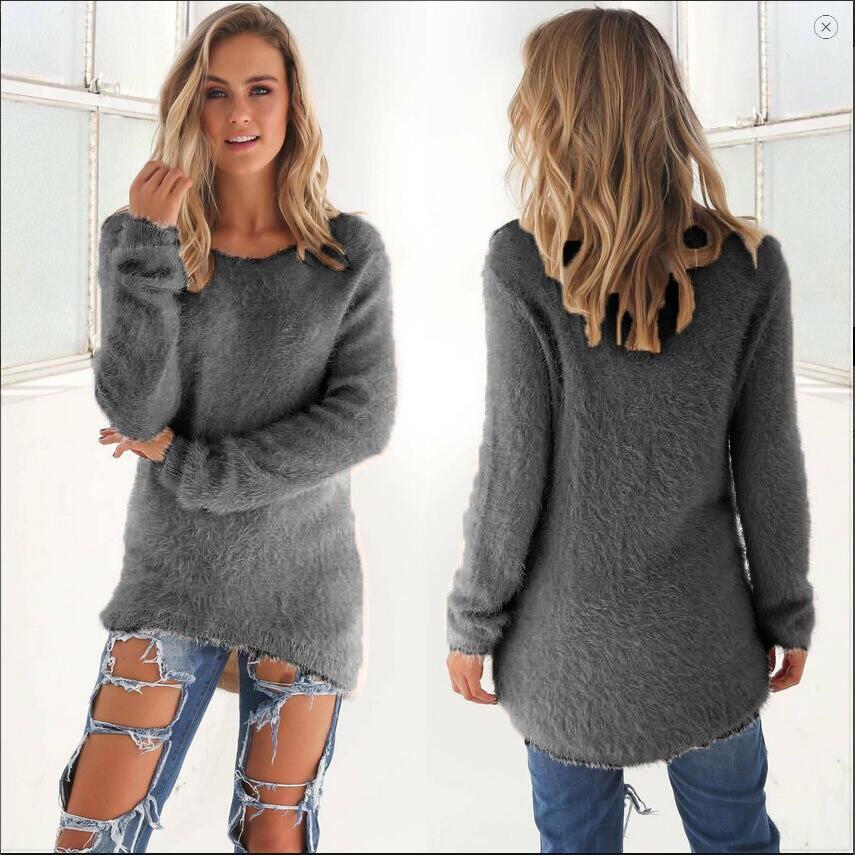 Autumn Spring Women's O-Neck Fluffy Thin Sweater Female Hedging Loose Pullover Casual Solid Sweaters