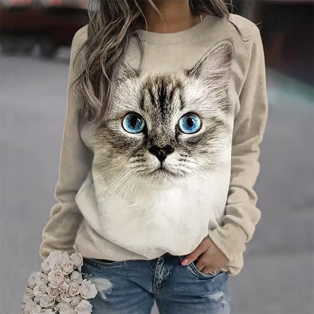 

Autumn 3D Cat Pattern Printed Hoodies Fashionable Casual Sports Long Sleeved Women s Hoodies S