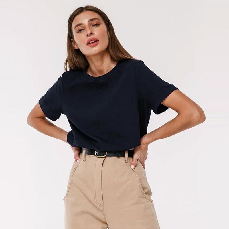 Basic Causal Solid Crew Neck Cotton T-shirt Women Loose Versatile Commuter Short Sleeve Tee Summer Simple Daily Lady Tops