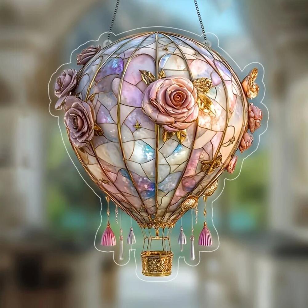 Hot Air Balloon Sun Catcher Colorful Stained Hangable Ornament Lantern Pendant for Outdoor Garden Terrace Yard Balcony Patio