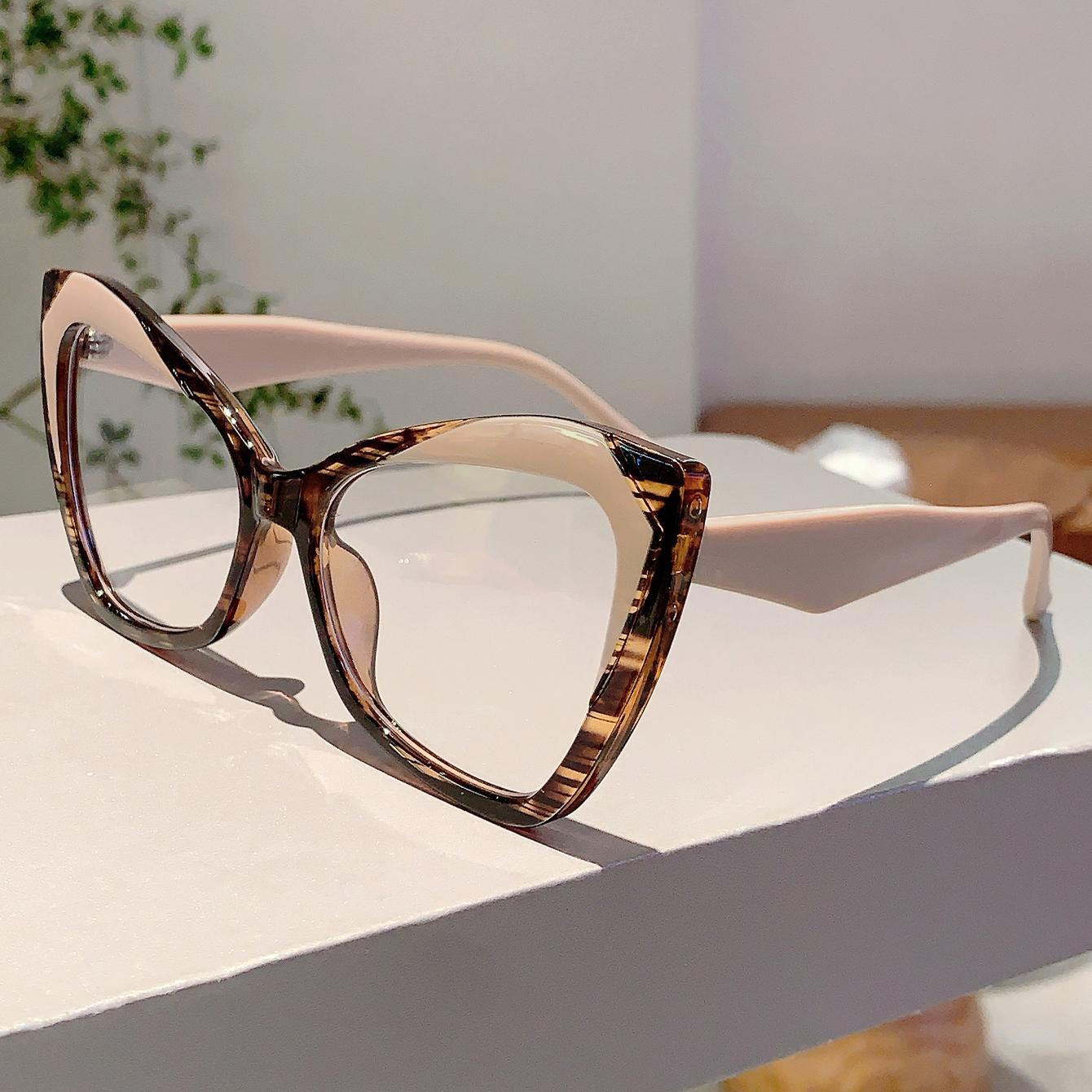 KAMMPT Lunettes Oeil de Chat Tendance pour Femmes Décor Multi-Couleurs Monture Mode Sans Correction Design Populaire