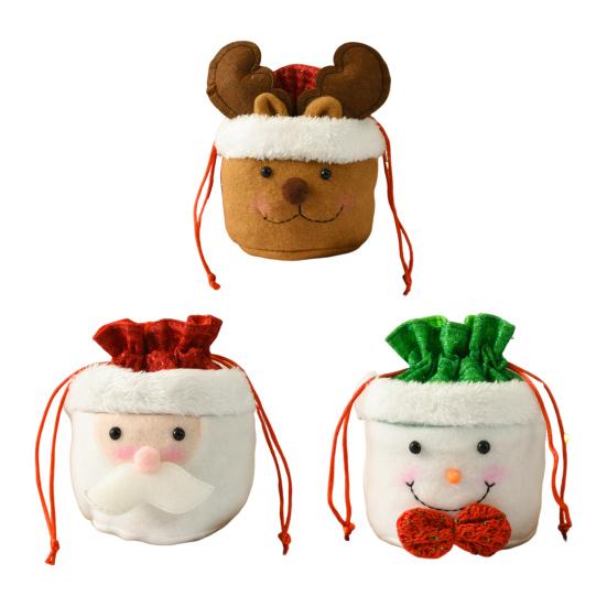 Christmas Drawstring Gift Bag 3D Plush Reindeer Santa Snowman Fruit Sacks Reusable Fabric Candies Goodie Storage Bag for Xmas Party Favors