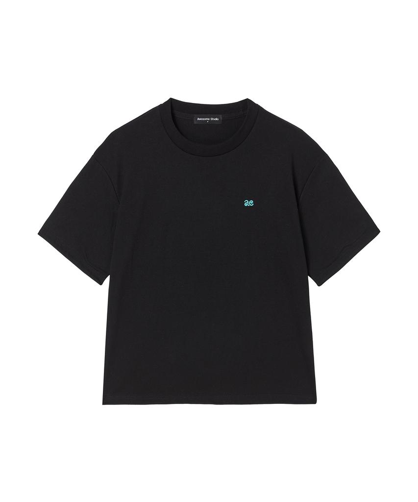 AWESOME STUDIO Color Block Roll-Up Sleeve T-Shirt Black