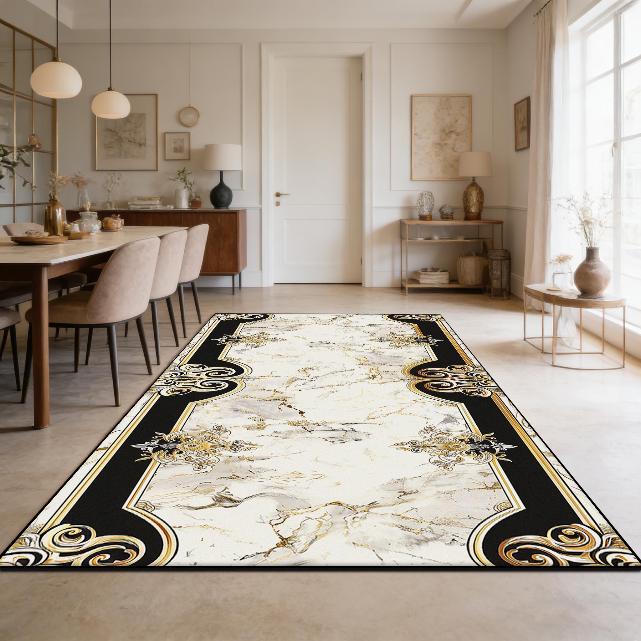 

Marble Style Dining Room Long Rug Decoration Bedroom Living Room Non-slip Washable Carpet Cloakroom Soft Fluffy Tables Chair Mat 60x160cm