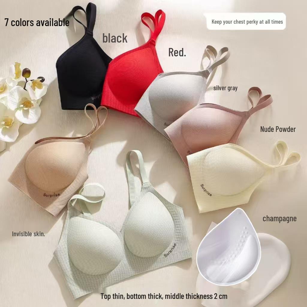 103 Medium-Thick Seamless Push-Up Bra for Women, Anti-Sagging, Wire-Free, with 2CM One-Piece Fixed Cup for Small Chest.