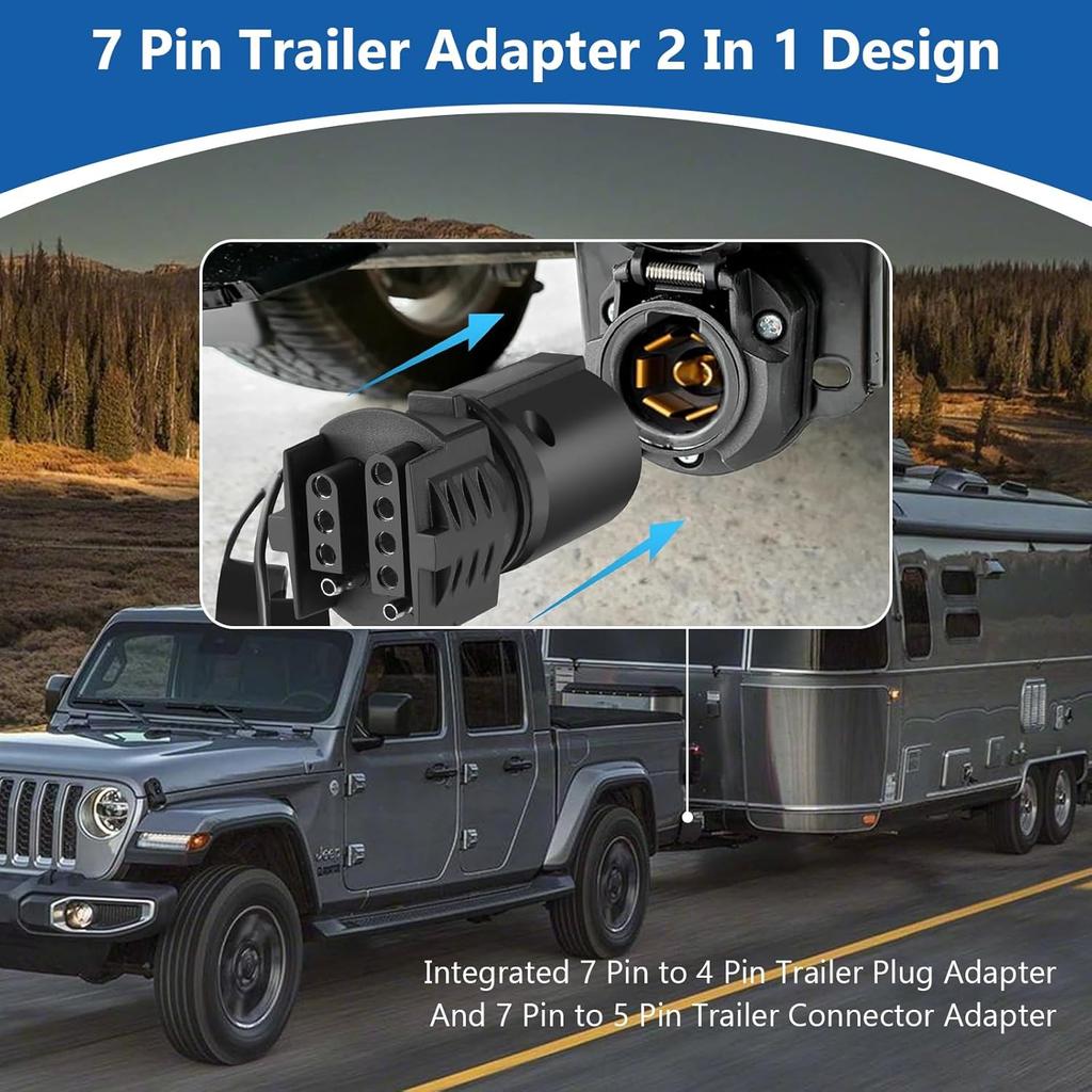 Trailer Plug Adapter 7 Way Round To 4 And 5 Flat Blade Trailer Connector Plug,7 To 5 Pin And 4 Pin Trailer Plug Adaptor 2-In-1 Design