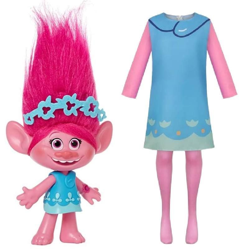 Cute Fantasy Trolls Cosplay Costume Poppy Dress Anime Halloween Stage Outfit
