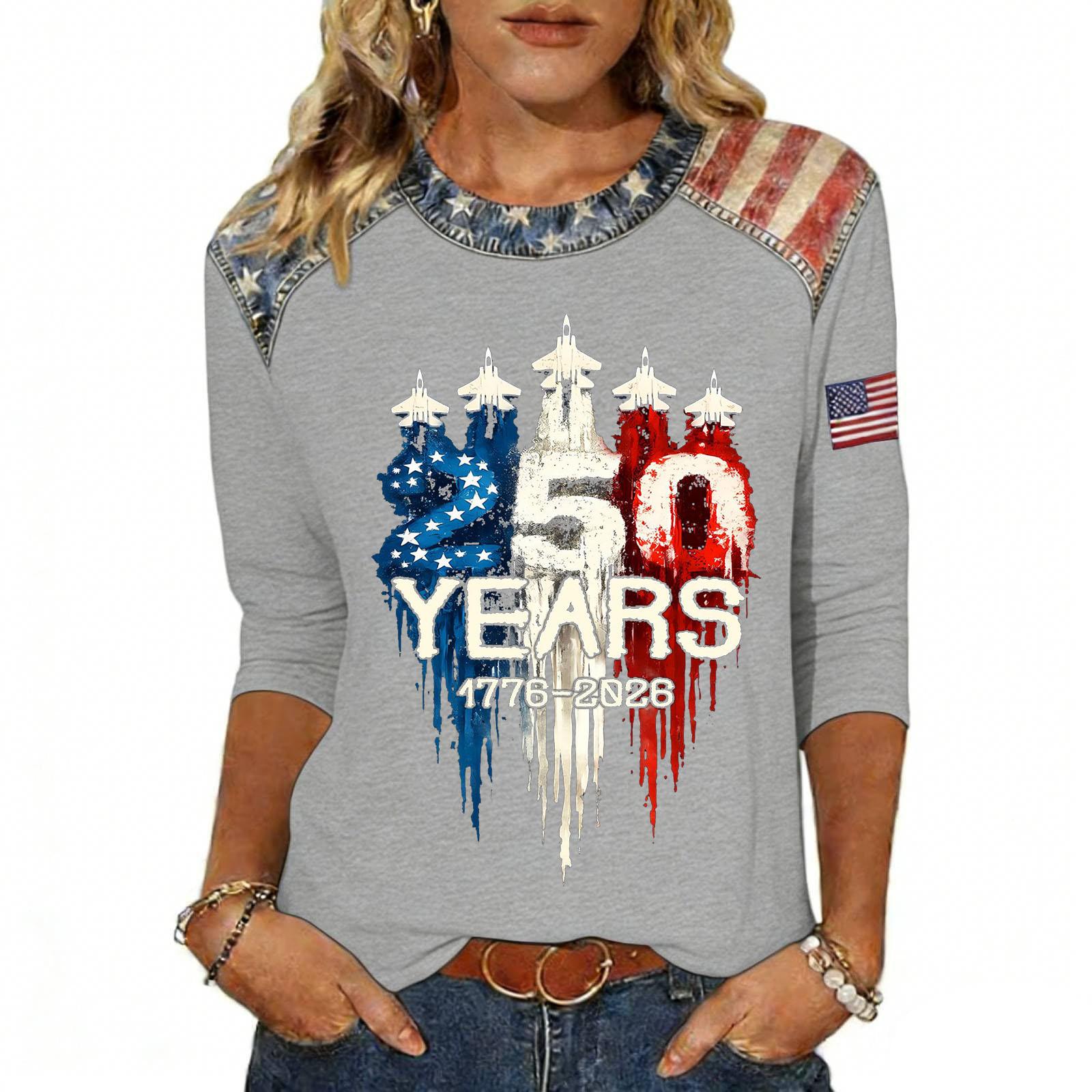 Women s Fashion Casual Independence Day Print Top L