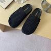 2025 new leather hand-woven retro bag head slippers wear thick bottom hollow one pedal lazy sandals woman