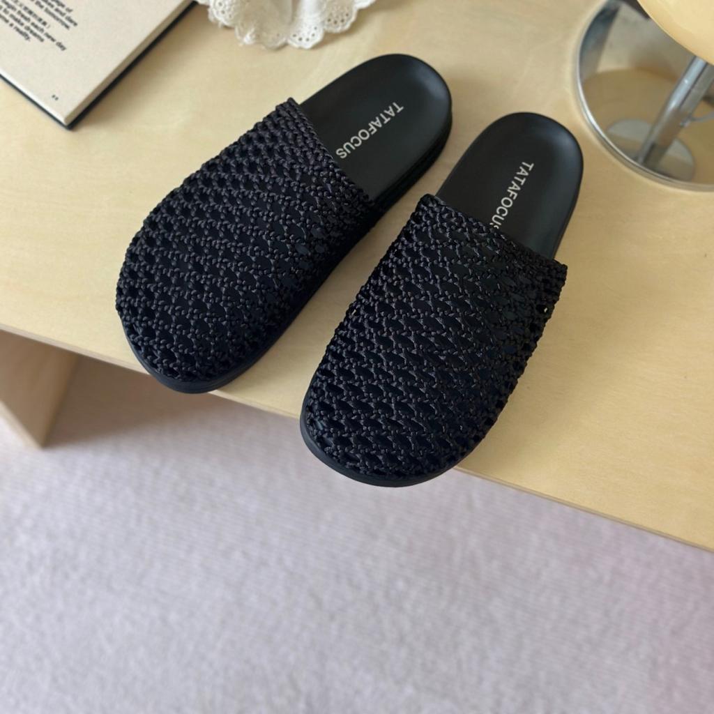 2025 new leather hand-woven retro bag head slippers wear thick bottom hollow one pedal lazy sandals woman