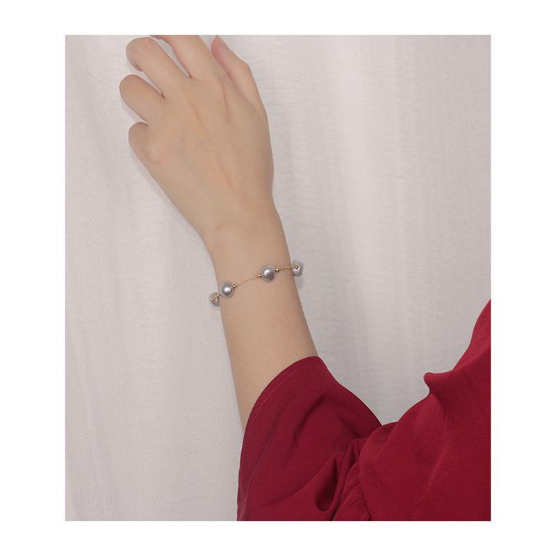 Meier Baroque Gray Pearl Bracelet Women's 925 Sterling Silver Plated 18k Gold Bracelet