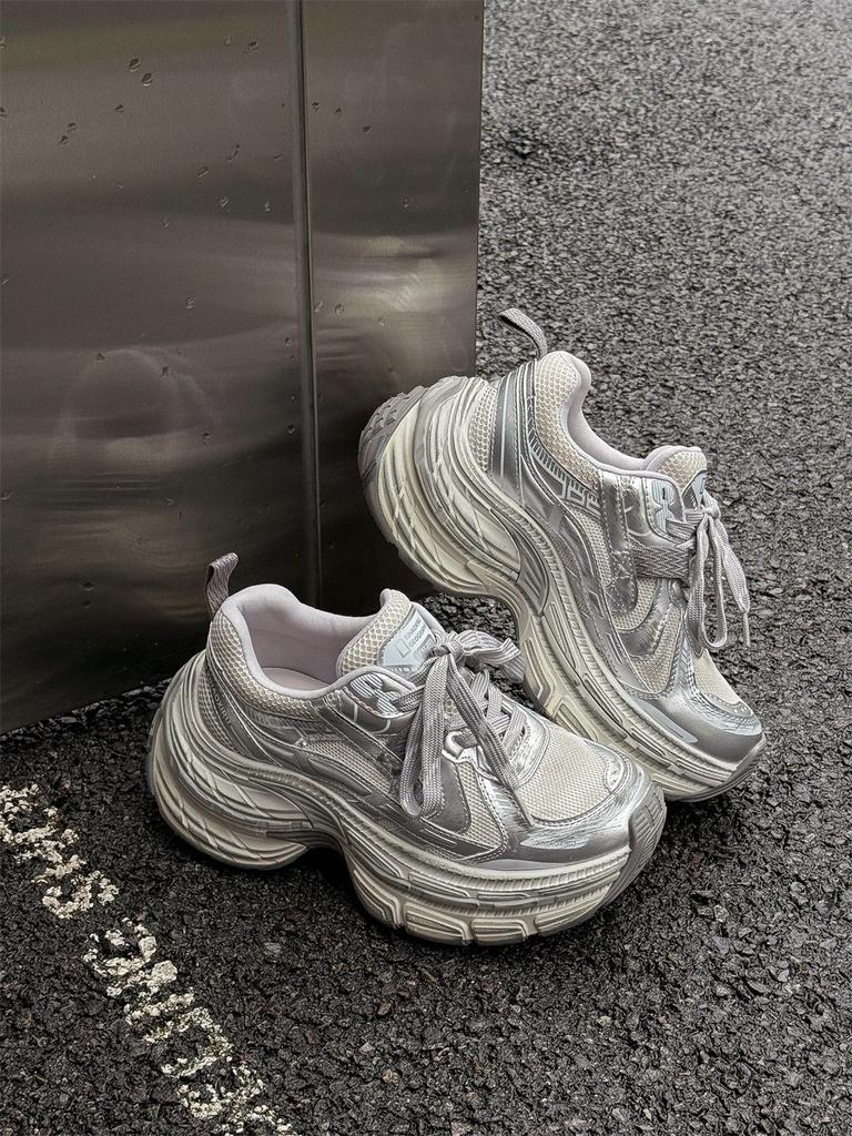 thick-soled leather dad shoes women's autumn new casual sports shoes small height increase color matching mesh breathable