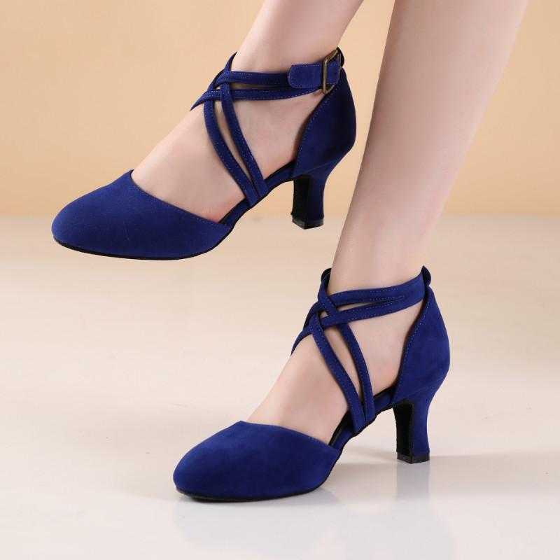 Mid-heel Double Cross-straps Modern Social Dance Shoes Adult Women Suede Soles Latin Dance Shoes Heeled 5.5cm