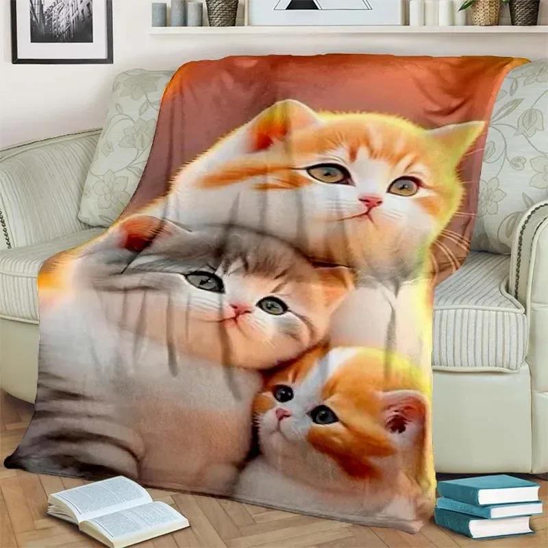 Warm and Cozy Cute Cat Pattern Flannel Blanket for Couch, Bed, Sofa, Office - Soft and Soothing Digital Printing Throw Blanket