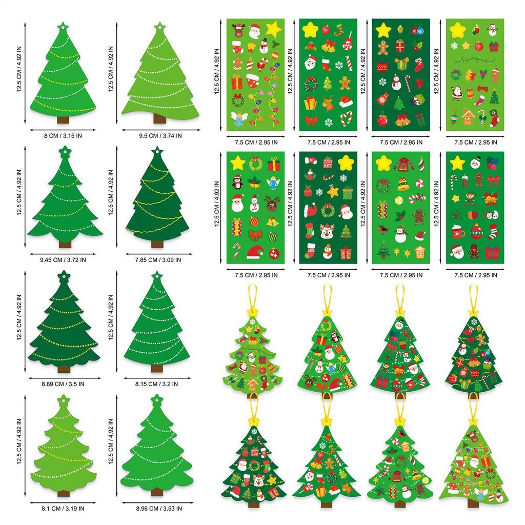 Christmas Tree DIY Craft Set for Kids 24 Cards Stickers Ribbons Interactive Ornaments Toddler Wall Decor Classroom Activity