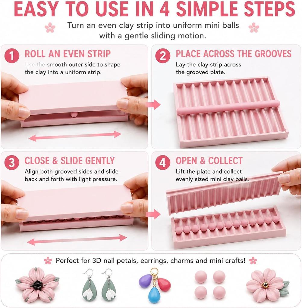 4pcs/set 3D Pink Print Clay Ball Maker Tools for Nail Art Polymer Clay Roller 2mm 3mm 4mm 5mm Sphere Shaper Roller Nail Tools