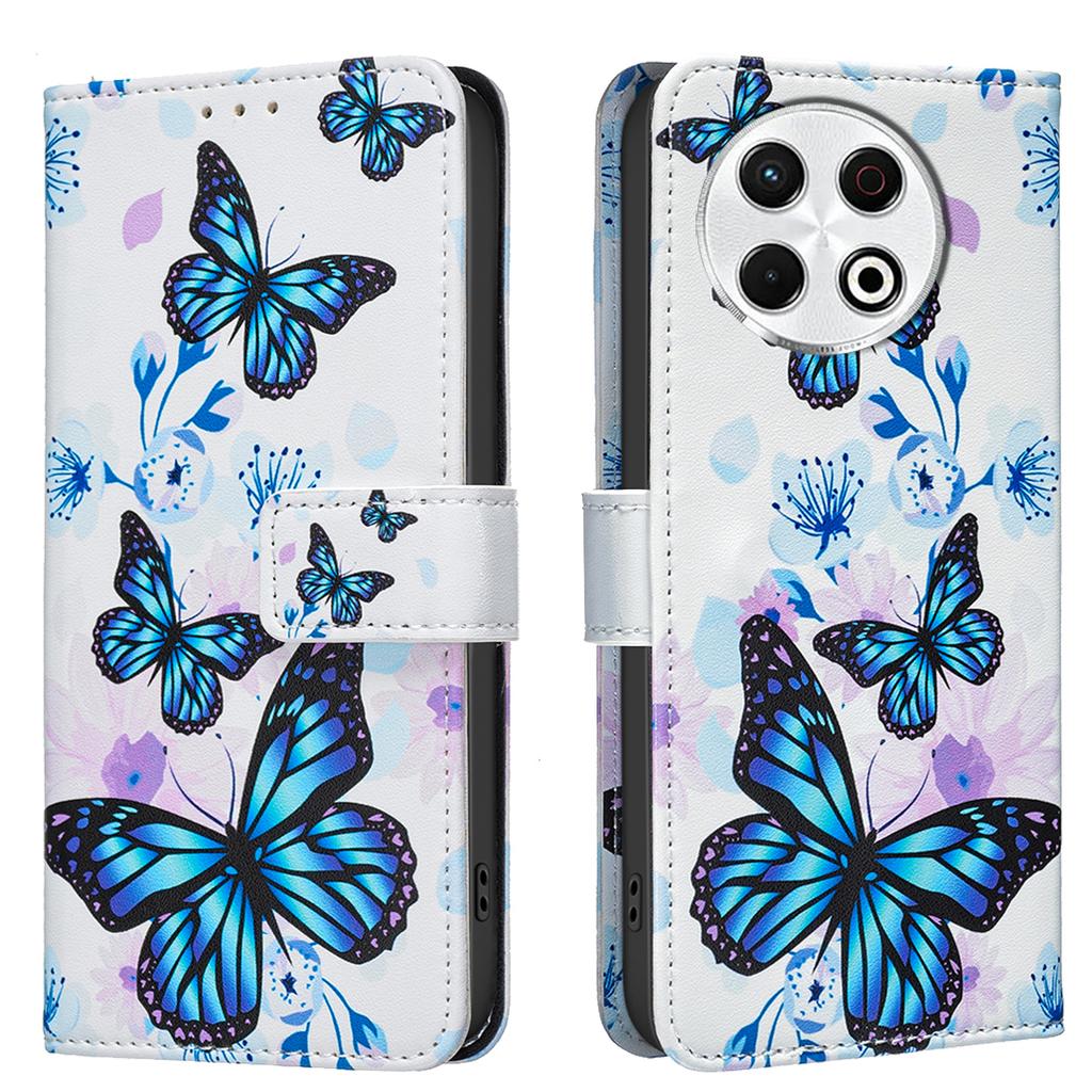 Pro pouzdra z kůže série Tecno Květinový Motýl Malovaný PU Ochranný Vyklápěcí Kryt s Držákem na Karty Magnetické Zapínání Stojánek Pro Tecno Pop9/Spark30
