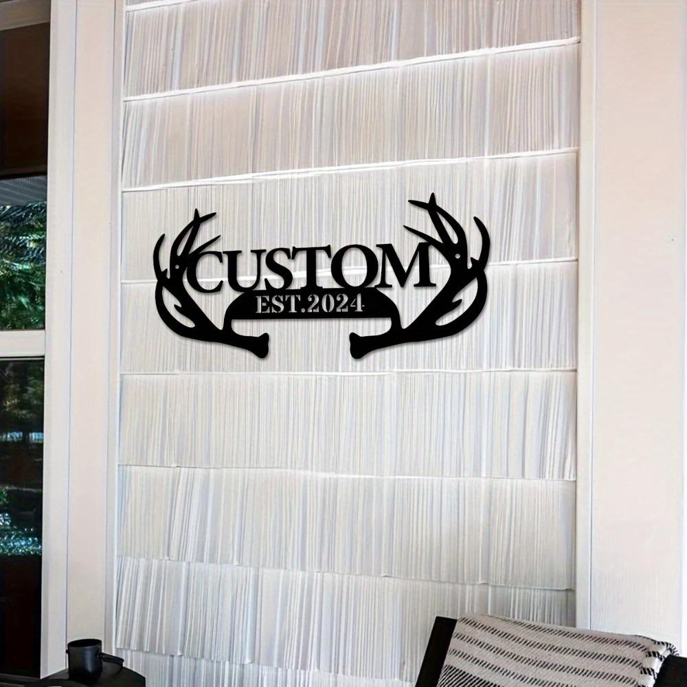 Personalized Metal Wall Art Custom Antler Family Name Sign Rustic Home Office Decor House Number Address Plaque Gift