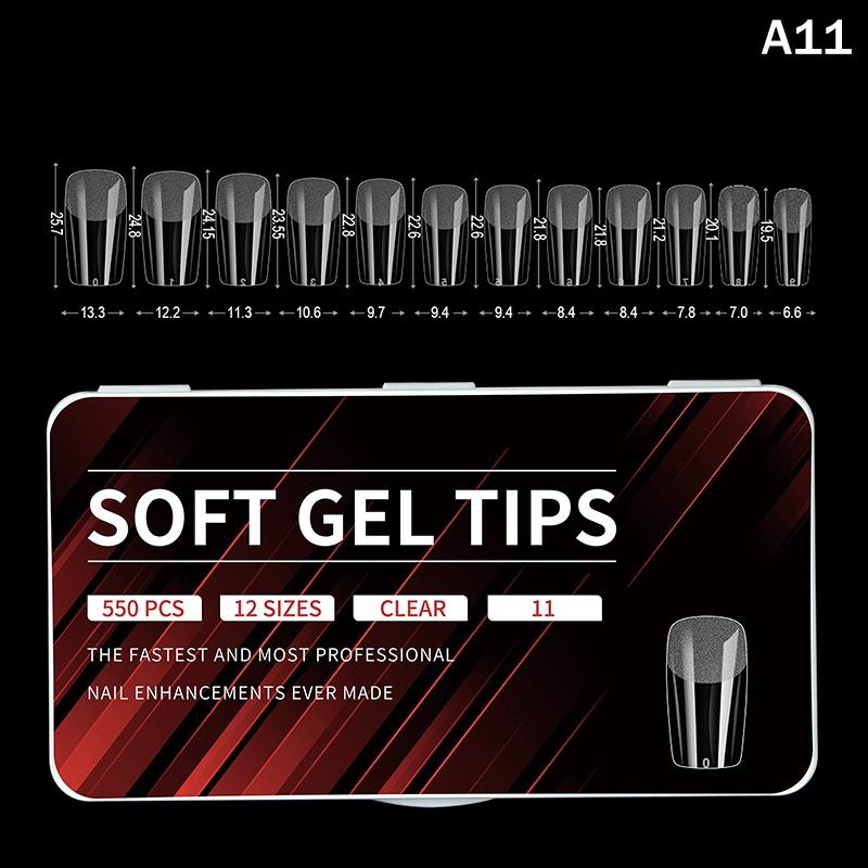 

550PCS False Nail Tips Soft Gel Fingertip Semi-matte Capsules Almond French Coffin Full Cover Artificial Fake Nails Extension