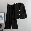 European Style Women's Autumn/Winter Knit Cardigan & Wide-Leg Pants Set