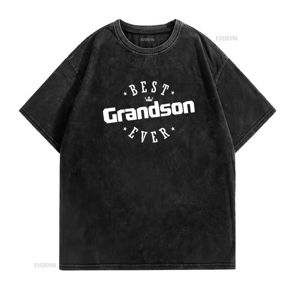 Mens Best Grandson Ever T Shirt Black 2X Large vintage Washed Top For Everyday Wear Stylish Casual homme Comfortable Versatile