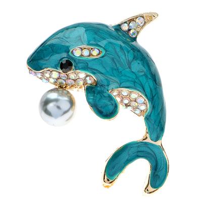 Spille delfino smaltato blu per donna Simpatico animaletto con strass e intarsio di perle Nuovi accessori