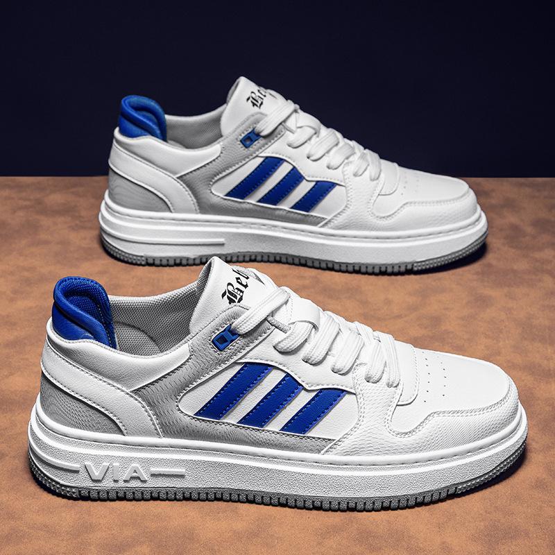 2023 Übergröße Herren-Sneakers: Echtes Leder im Hongkong-Stil, Weißes Sportschuhe mit dicker Sohle für Frühling/Sommer