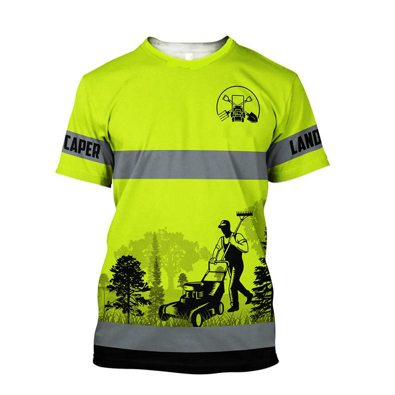 Fashion Design Gardener Uniform Pattern 3D Printing Men's Outdoor Round Neck Short Sleeved T-shirt