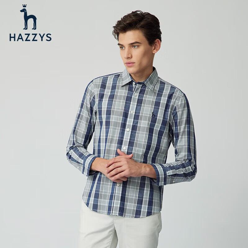 Мужская клетчатая рубашка HAZZYS с длинным рукавом из чистого хлопка 170/92A46