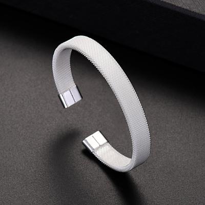 Nova pulseira banhada a prata S925 pulseira de prata pulseira de casamento joias da moda pulseira de malha com borda enrolada pulseira aberta pulseira