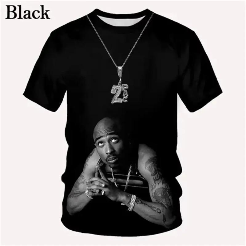 

3D Принт 2pac Летняя Мужская Футболка Мужские Футболки Рэпер Звезда Тупак 3D Принт Уличная Одежда Женская С Коротким Рукавом Повседневная Детская Футболка Y2k XXS