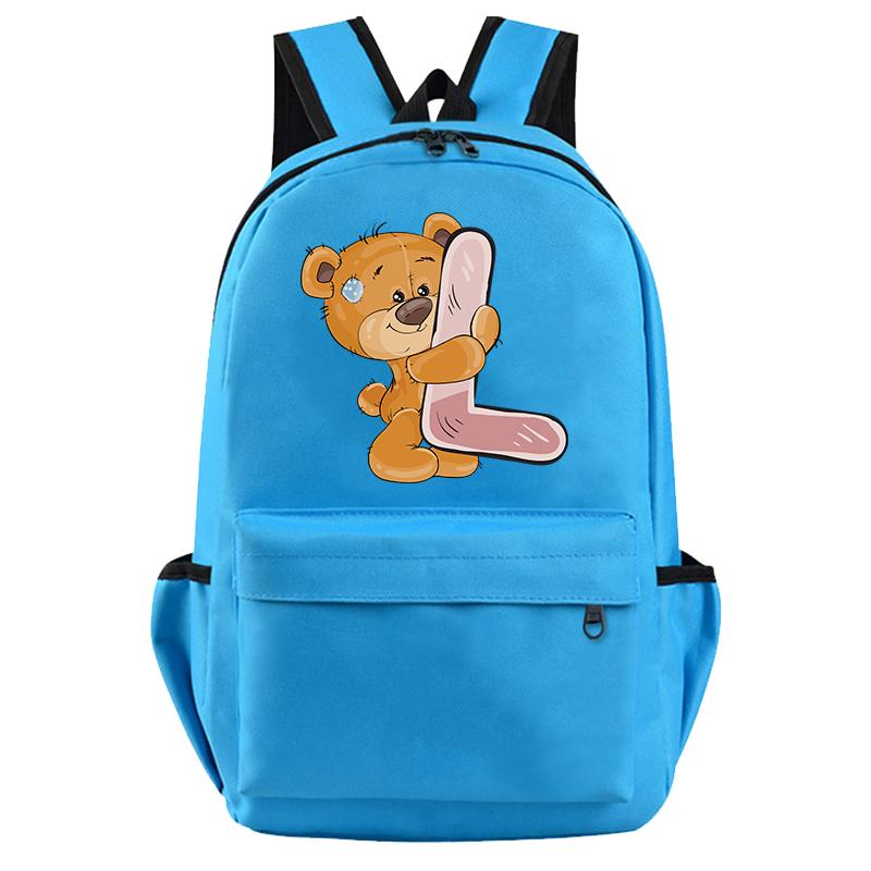 Little Bear 26 English Letters Backpack Teen School Bag for Girls Boy Backpack Bookbag for Kid Gifts Large Capacity Student Bag